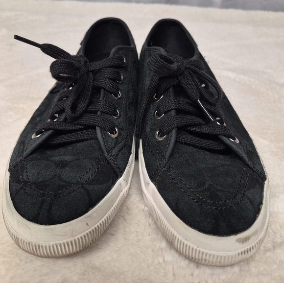 Coach Signature Kalyn Sneakers Womens Sz 9  Flat Black Suede - Picture 3 of 10